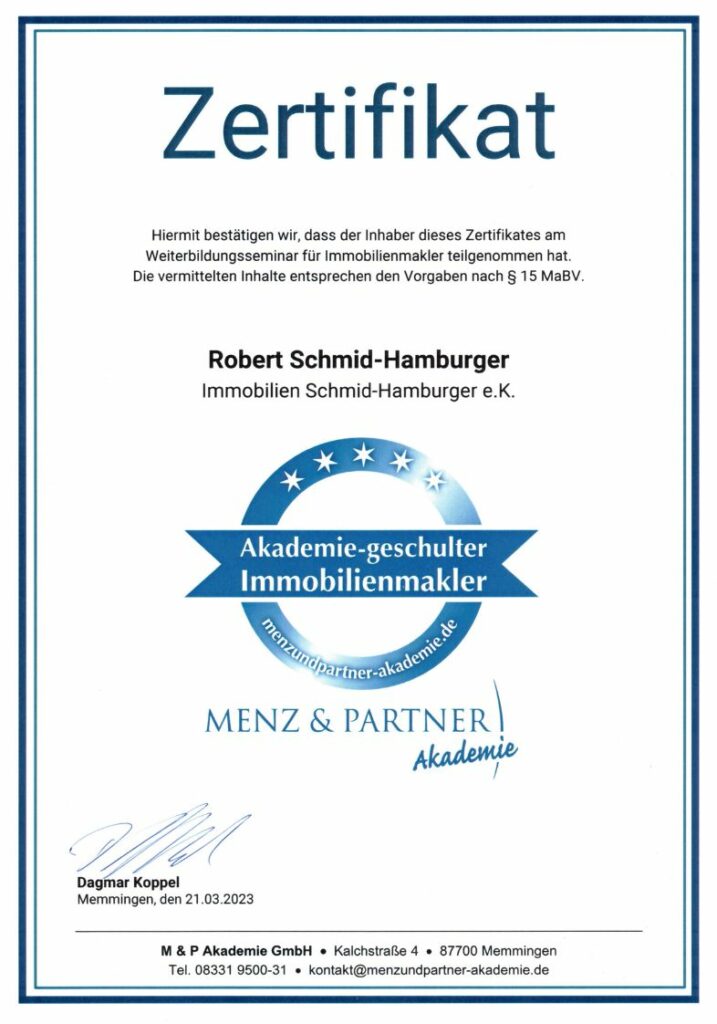 Schulungsnachweis Robert Schmid-Hamburger.
